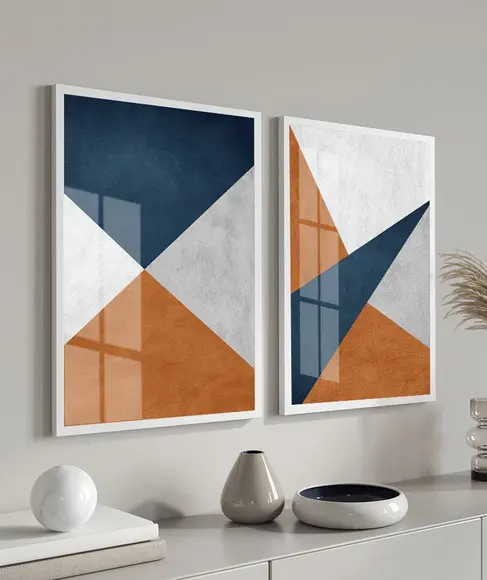 Kit 2 Quadros Decorativos Geométrico Moderno Moldura e Vidro