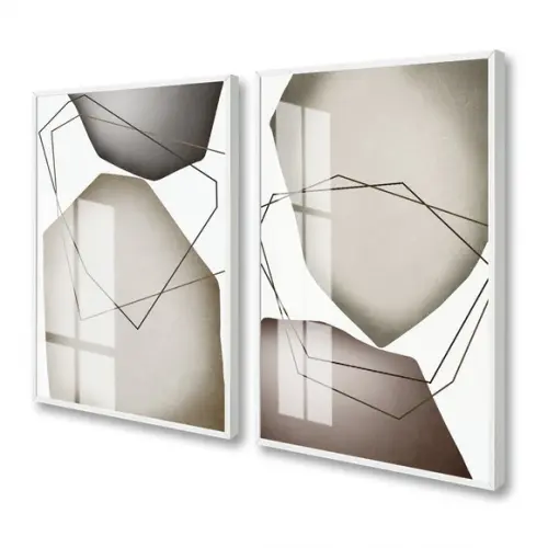 Kit 2 Quadros Decorativos Geométrico Moderno Moldura E Vidro