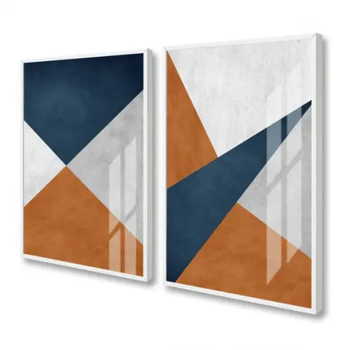 Kit 2 Quadros Decorativos Geométrico Moderno Moldura e Vidro