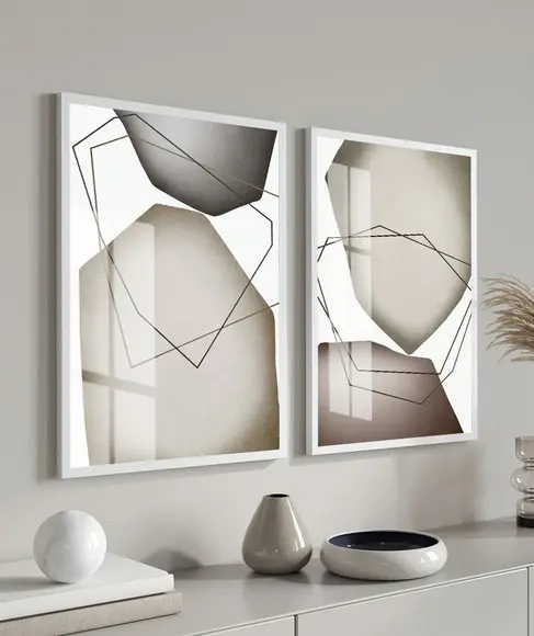 Kit 2 Quadros Decorativos Geométrico Moderno Moldura E Vidro