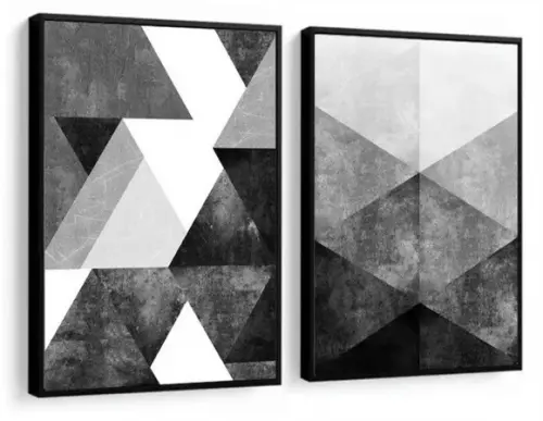 Kit 2 Quadros Decorativos Geométrico Preto E Branco Moldura