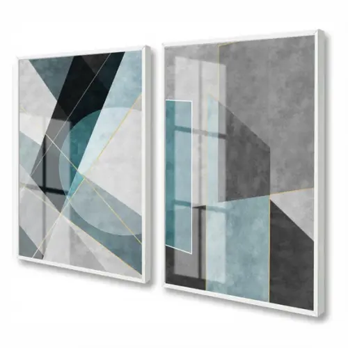 Kit 2 Quadros Decorativos Geométrico Para Sala Moldura Vidro