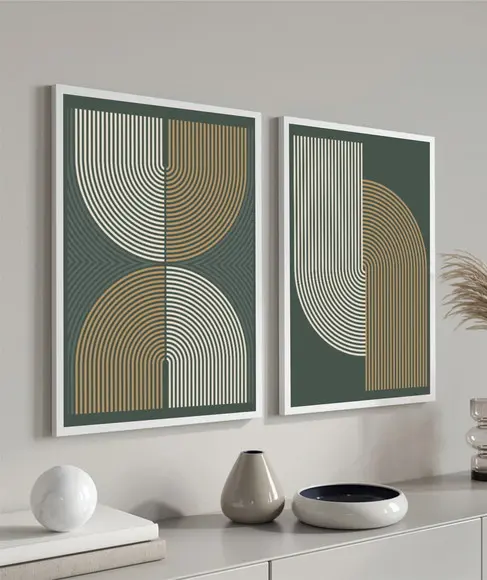 Kit 2 Quadros Decorativos Geométrico Sala Quarto Com Moldura