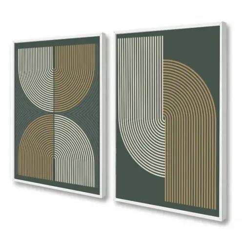 Kit 2 Quadros Decorativos Geométrico Sala Quarto Com Moldura
