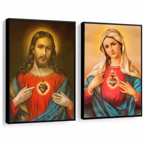 Kit 2 Quadros Decorativos Jesus Cristo Nossa Senhora Moldura
