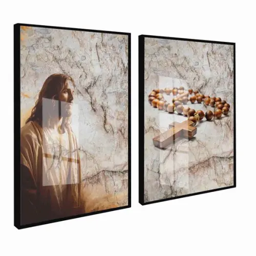 Kit 2 Quadros Decorativos Jesus Cristo Oração Moldura Vidro