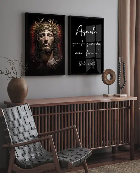 Kit 2 Quadros Decorativos Jesus Cristo Oração Moldura Vidro