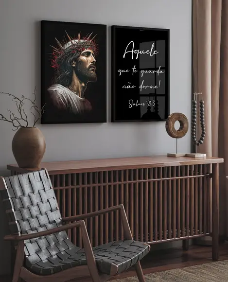 Kit 2 Quadros Decorativos Jesus Salmos Oração Moldura Vidro