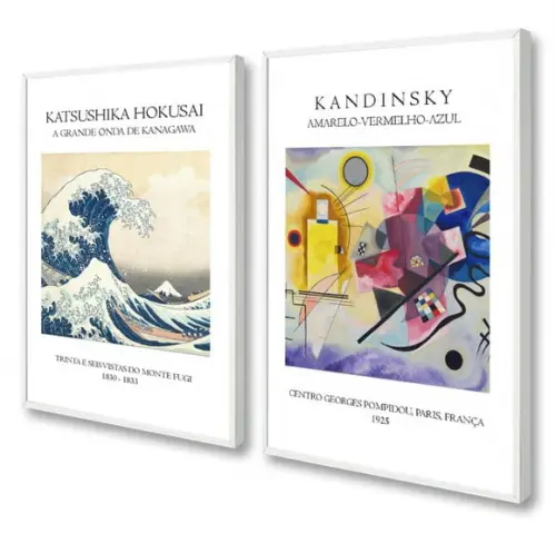 Kit 2 Quadros Decorativos Kandinsky Arte Abstrato Moldura