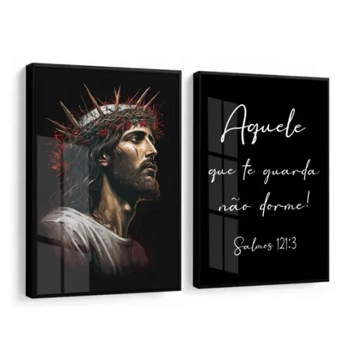 Kit 2 Quadros Decorativos Jesus Salmos Oração Moldura Vidro