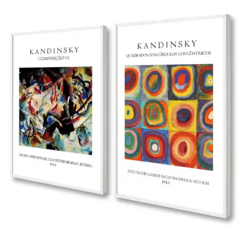 Kit 2 Quadros Decorativos Kandinsky Para Sala Quarto Moldura