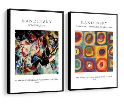 Kit 2 Quadros Decorativos Kandinsky Para Sala Hall Moldura