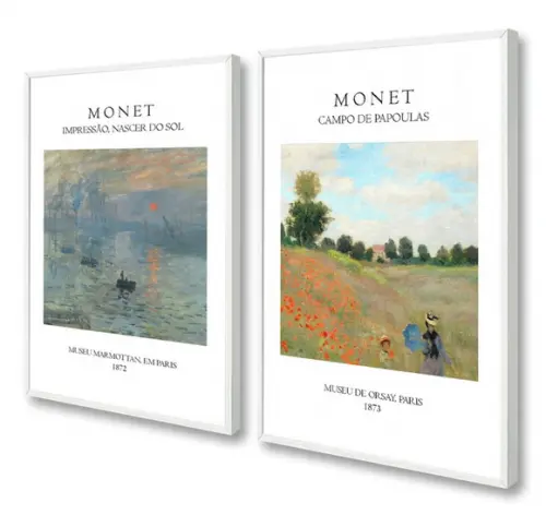 Kit 2 Quadros Decorativos Manet Arte Para Sala Com Moldura