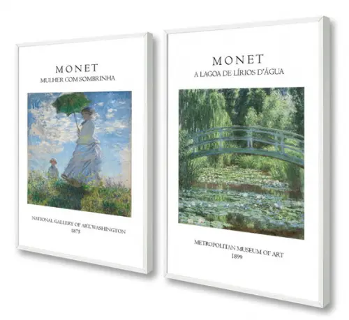 Kit 2 Quadros Decorativos Manet Para Sala Quarto Com Moldura