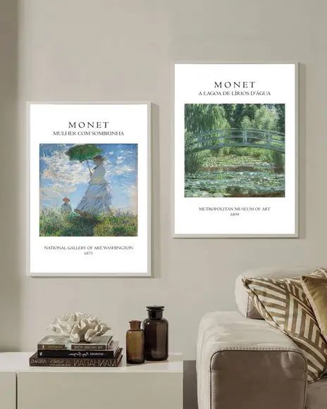 Kit 2 Quadros Decorativos Manet Para Sala Quarto Com Moldura