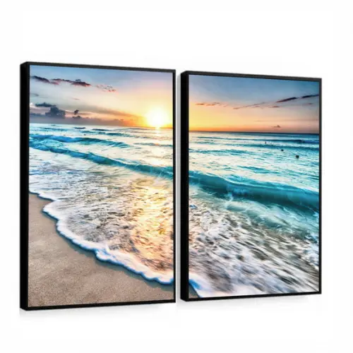 Kit 2 Quadros Decorativos Mar Azul Paisagem Praia Moldura