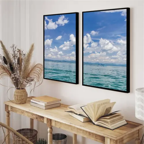 Kit 2 Quadros Decorativos Mar Azul Para Sala Quarto Moldura