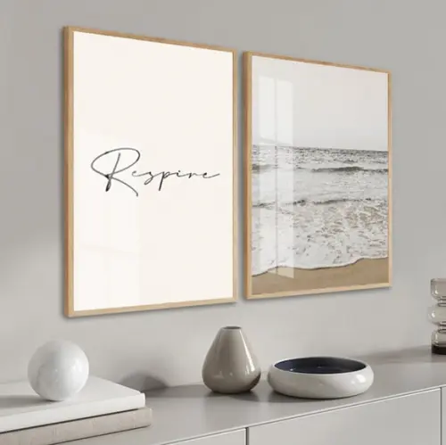 Kit 2 Quadros Decorativos Mar Frases Para Sala Moldura Vidro