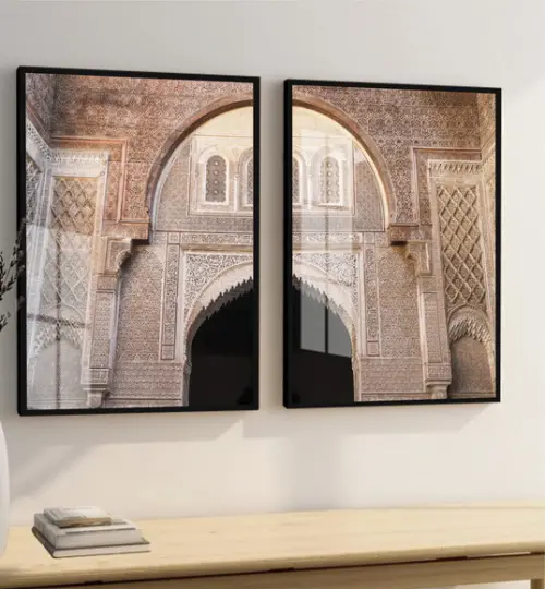 Kit 2 Quadros Decorativos Marrocos Porta com Moldura e Vidro