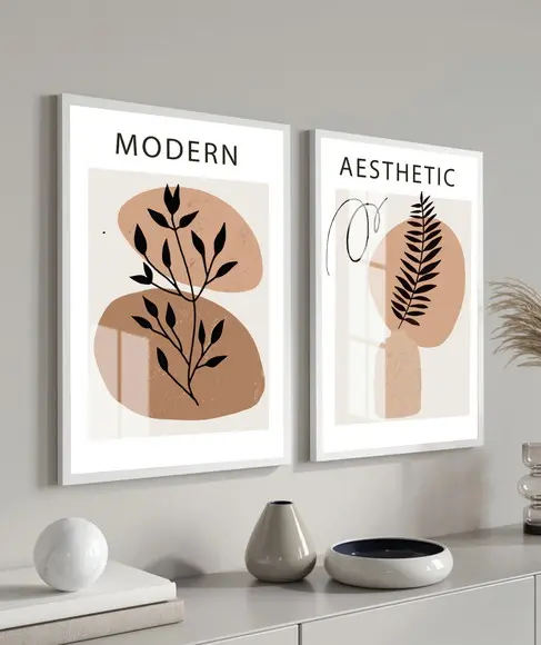 Kit 2 Quadros Decorativos Moderno Conjunto Moldura e Vidro