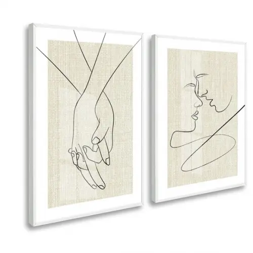 Kit 2 Quadros Decorativos Moderno Quarto Casal Moldura Vidro
