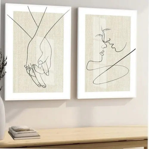 Kit 2 Quadros Decorativos Moderno Quarto Casal Moldura Vidro