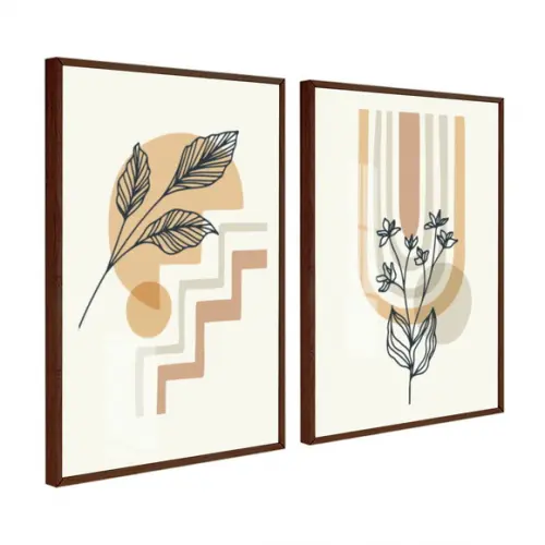 Kit 2 Quadros Decorativos Modernos Abstrato Moldura e Vidro