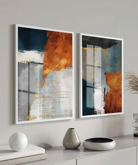 Kit 2 Quadros Decorativos Modernos Abstratos Moldura E Vidro