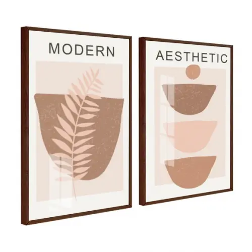 Kit 2 Quadros Decorativos Modernos Abstrato Moldura e Vidro