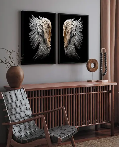 Kit 2 Quadros Decorativos Modernos Asas Brancas com Moldura