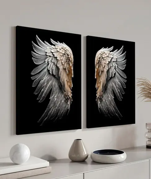 Kit 2 Quadros Decorativos Modernos Asas Brancas com Moldura
