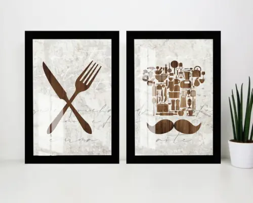 Kit 2 Quadros Decorativos Modernos Cozinha Vidro e Moldura