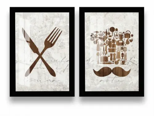 Kit 2 Quadros Decorativos Modernos Cozinha Vidro e Moldura