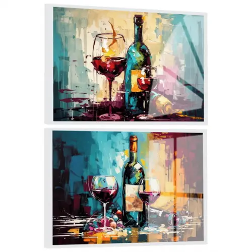 Kit 2 Quadros Decorativos Modernos Cozinha Vinho Luxo Vidro