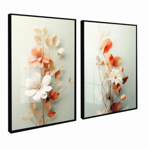 Kit 2 Quadros Decorativos Modernos Flores Sala Quarto Vidro