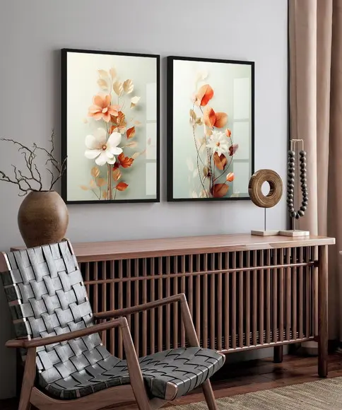 Kit 2 Quadros Decorativos Modernos Flores Sala Quarto Vidro