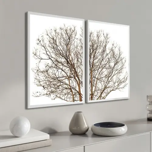 Kit 2 Quadros Decorativos Modernos Galhos Secos Moldura