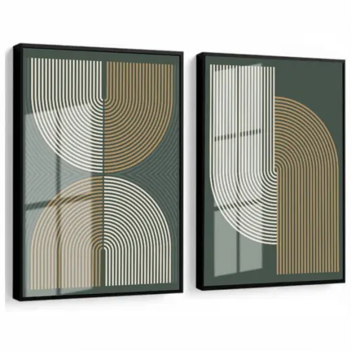 Kit 2 Quadros Decorativos Modernos Geométrico Moldura Vidro