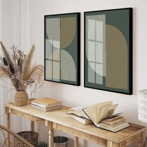 Kit 2 Quadros Decorativos Modernos Geométrico Moldura Vidro