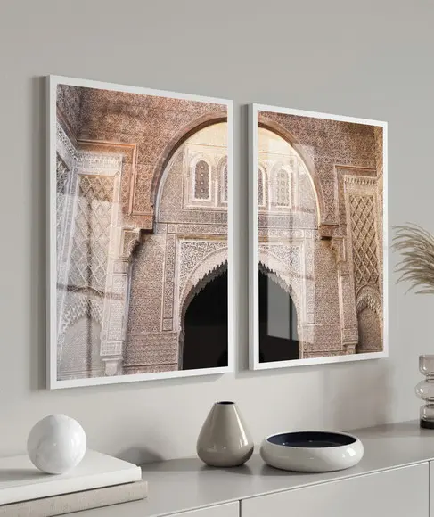Kit 2 Quadros Decorativos Modernos Marrocos Moldura e Vidro