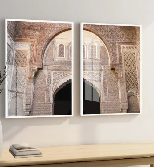Kit 2 Quadros Decorativos Modernos Marrocos Moldura e Vidro