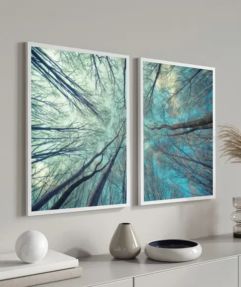 Kit 2 Quadros Decorativos Modernos Paisagem Galhos Moldura