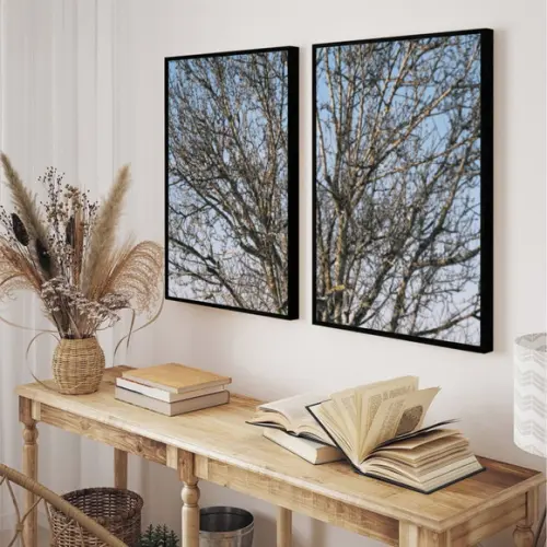 Kit 2 Quadros Decorativos Modernos Paisagem Galhos Moldura