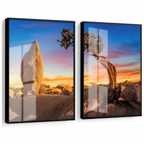 Kit 2 Quadros Decorativos Modernos Paisagem Moldura e Vidro