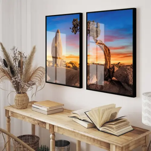 Kit 2 Quadros Decorativos Modernos Paisagem Moldura e Vidro