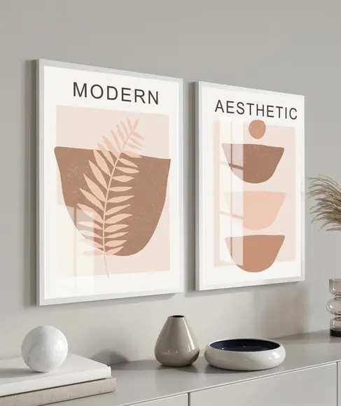 Kit 2 Quadros Decorativos Modernos Para Sala Moldura e Vidro