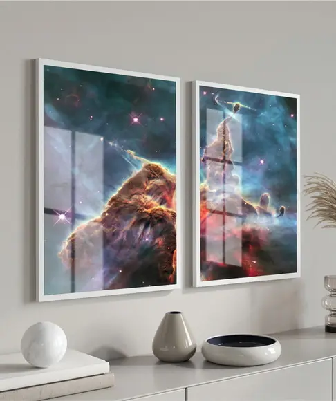 Kit 2 Quadros Decorativos Modernos Universo Moldura e Vidro