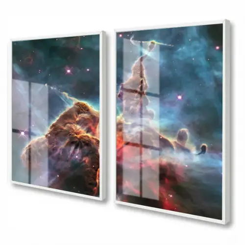 Kit 2 Quadros Decorativos Modernos Universo Moldura e Vidro