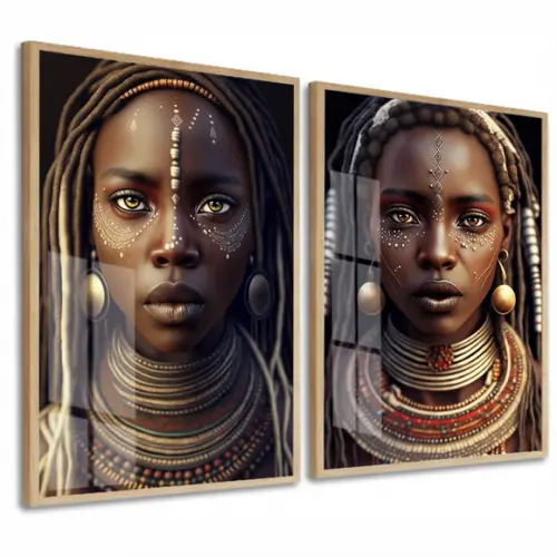 Kit 2 Quadros Decorativos Mulheres Negras Moldura e Vidro