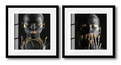 Kit 2 Quadros Decorativos Mulheres Negras Moldura e Vidro